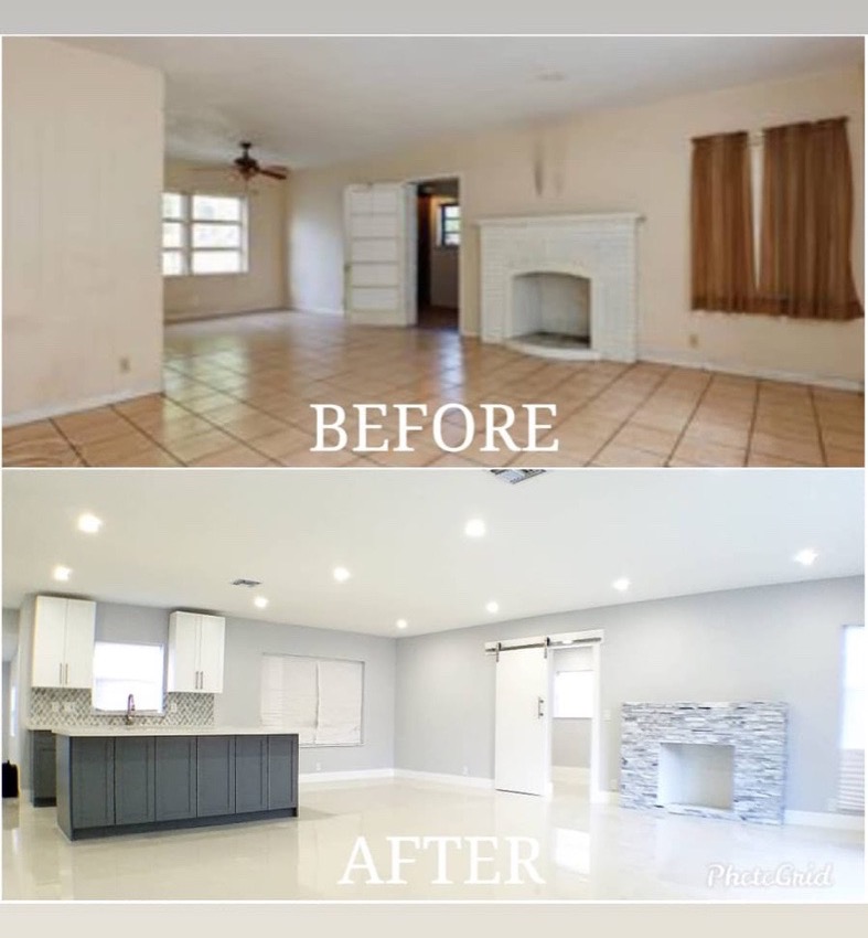Before and after living room renovation in South Florida