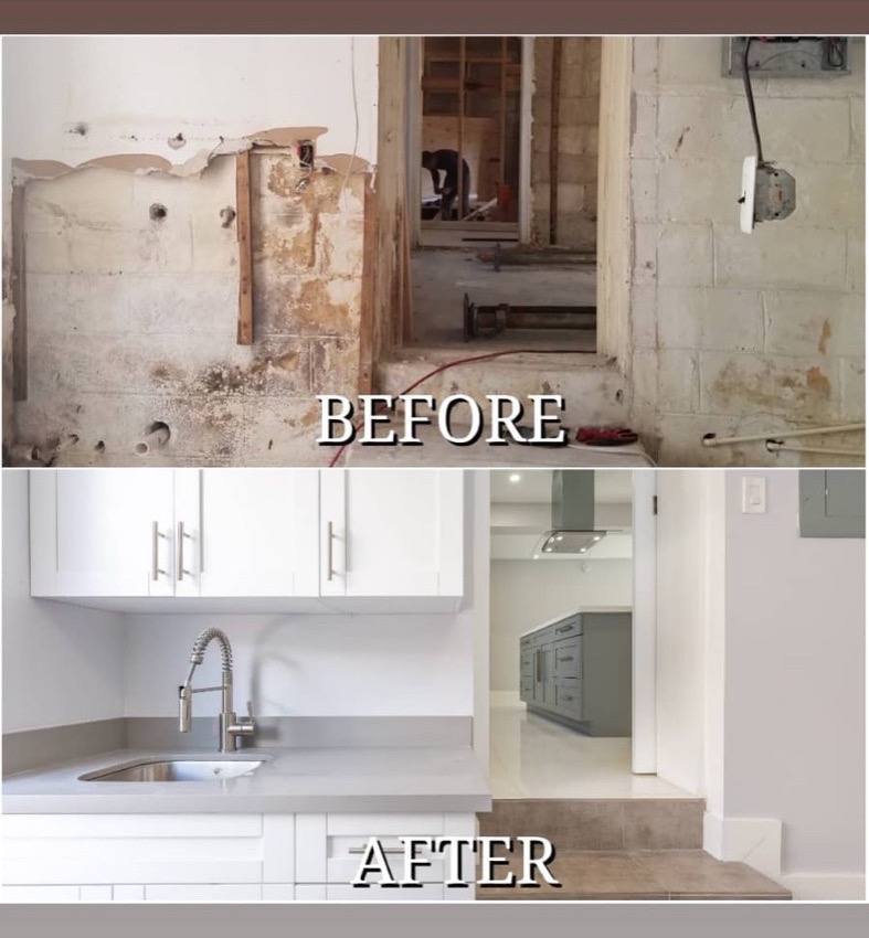 Before and after gut renovation kitchen in South Florida
